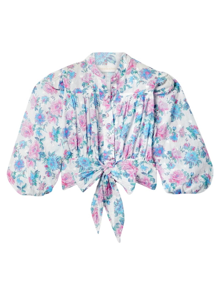 Loveshackfancy Cropped White & Pink Triste Shirt Size M